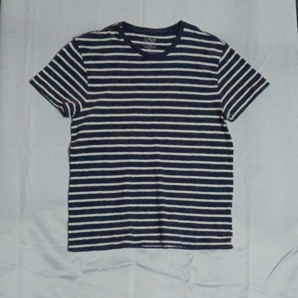 J Crew Field Knit T-shirt size L Blue and Cream Strip. Pre-owned